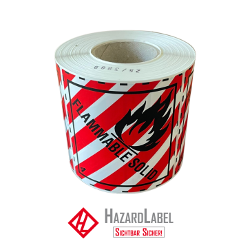 Gefahrgutaufkleber Klasse 4.1, 10x10 cm, PE-Folie, FLAMMABLE SOLID